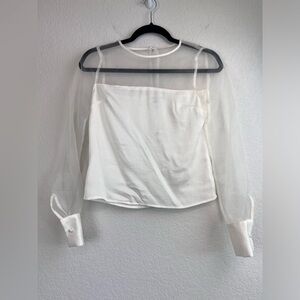 NWT: Express White Chiffon Semi Sheer Blouse Size XXS